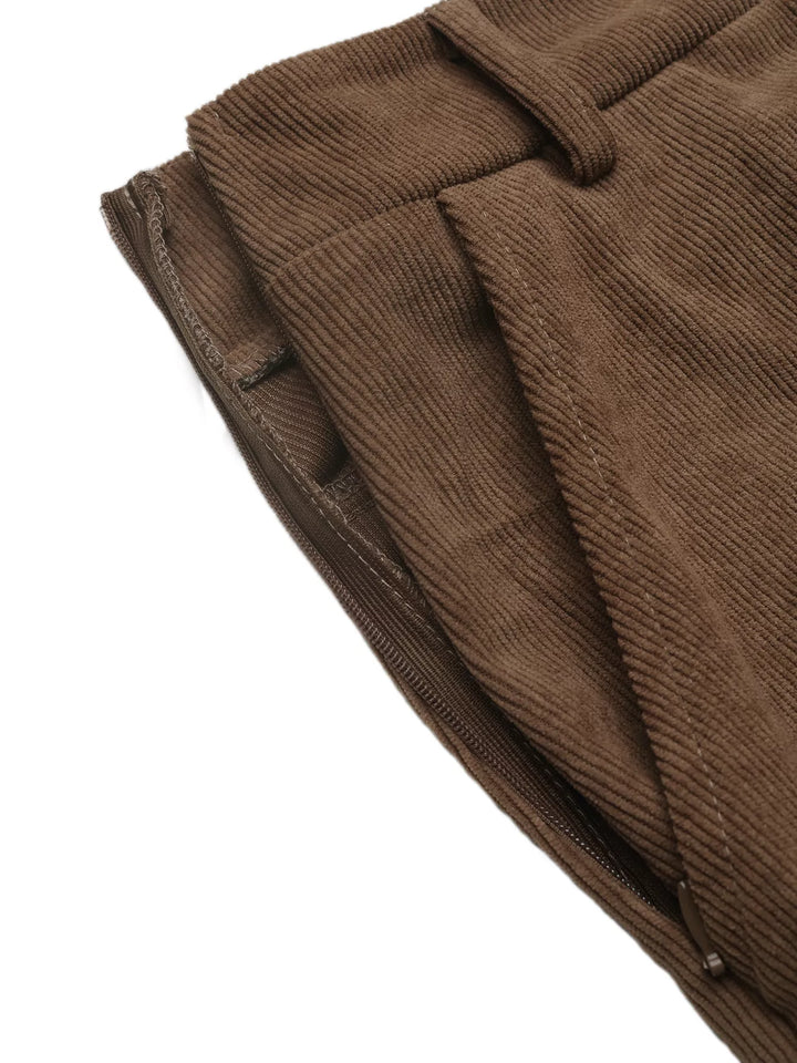 Wide-leg high-rise pants with button waist and deep pockets