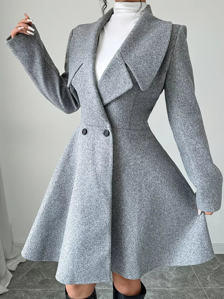 Double-breasted notch lapel fit and flare coat