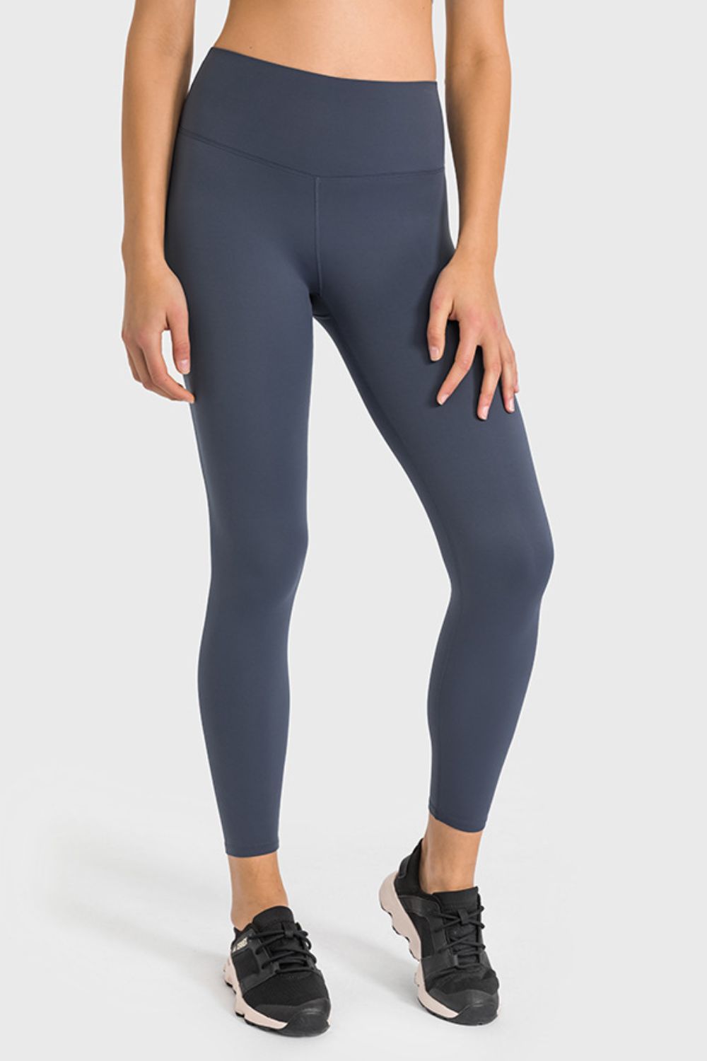 Dark Navy High waist ankle-length yoga leggings with wide waistband