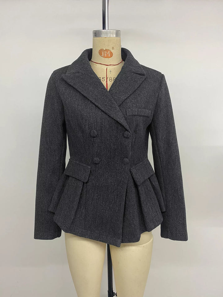 Double-breasted peplum blazer with notch lapel and flap pockets
