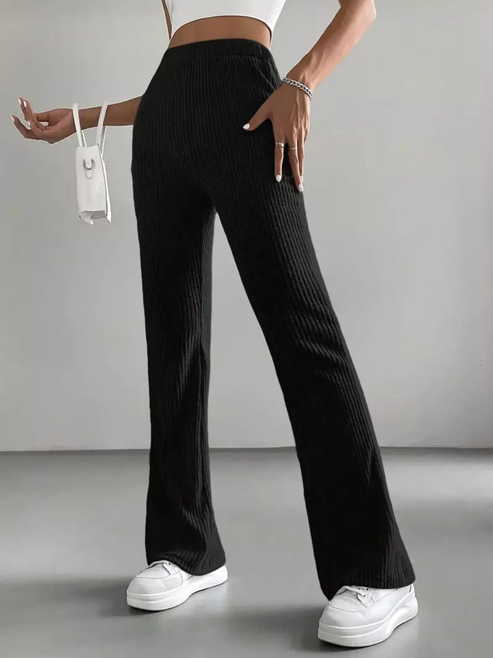 High-rise ribbed knit flare pants