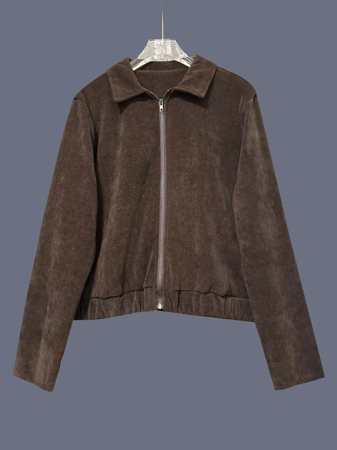 Relaxed corduroy zip-up jacket with spread collar