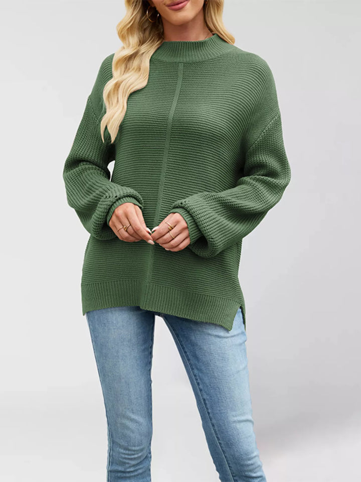 Ribbed knit mock neck drop shoulder sweater
