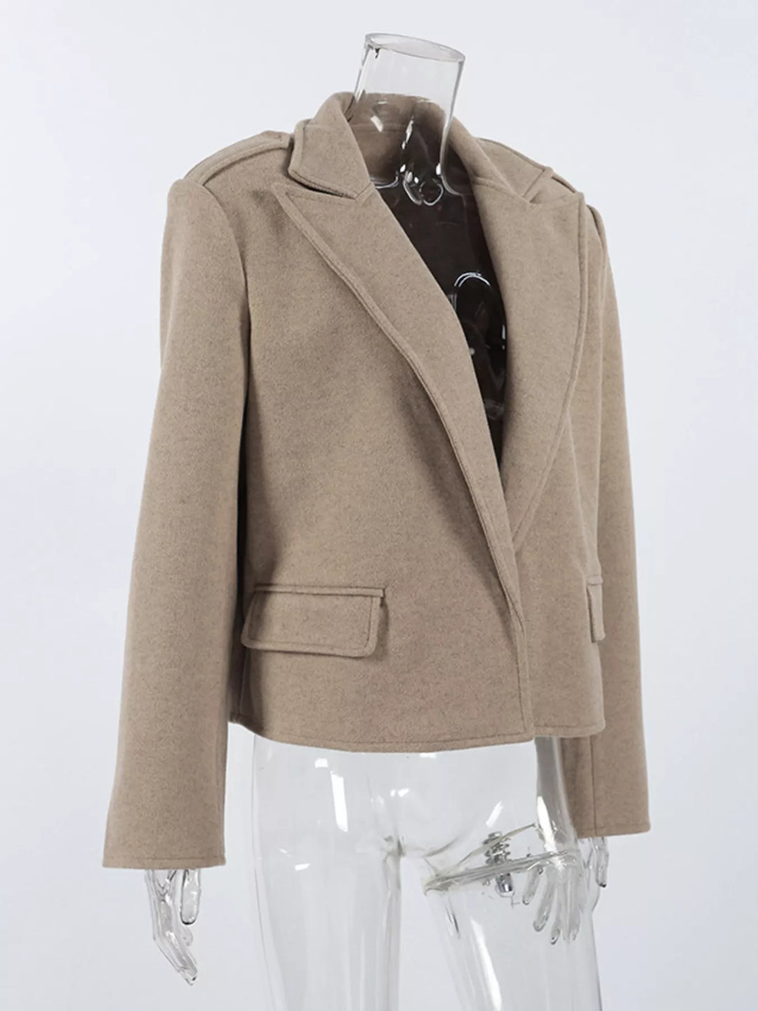 Notch lapel cropped jacket with epaulettes and flap pockets