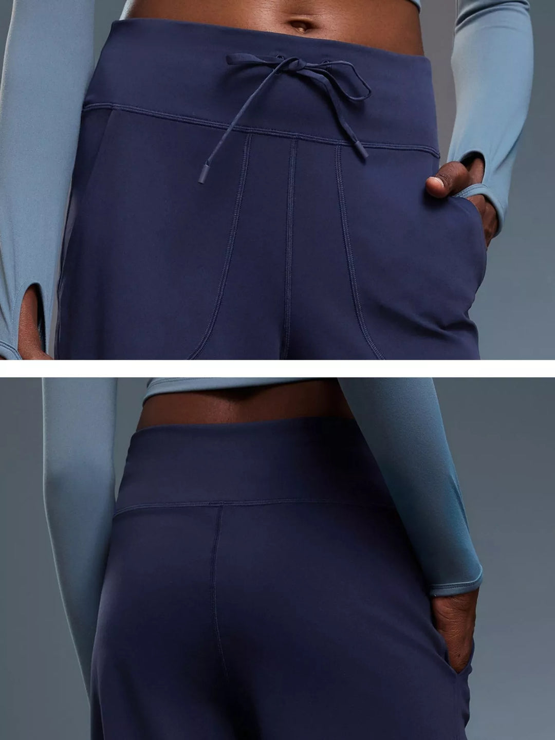 Wide-leg drawstring pants with curved front pockets