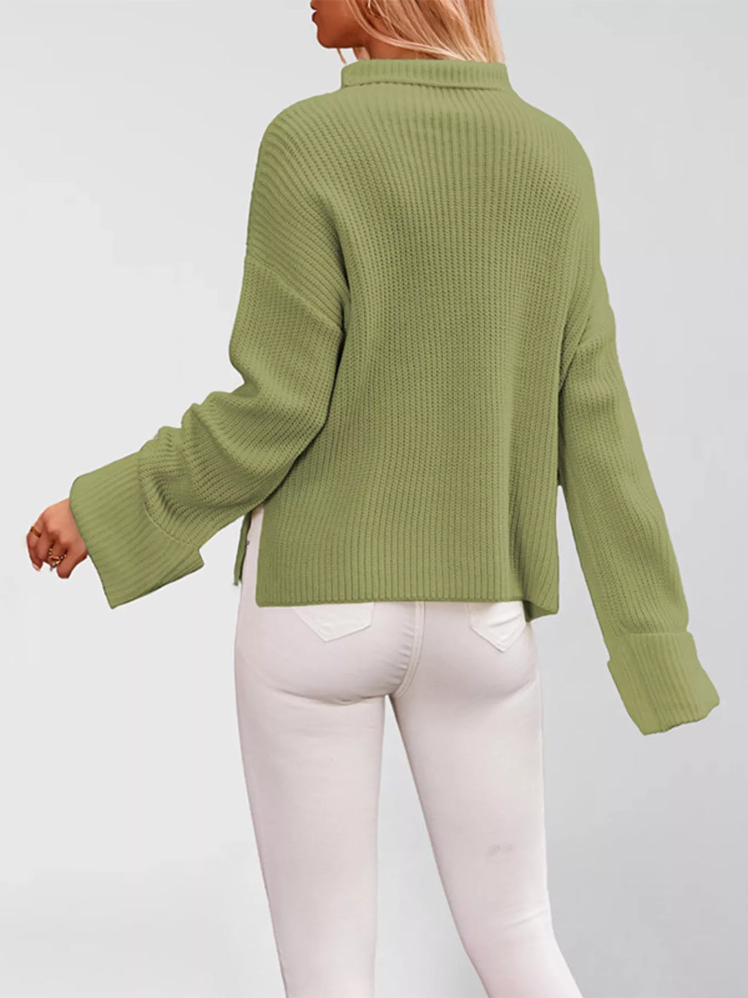 Oversized ribbed mock neck drop shoulder sweater