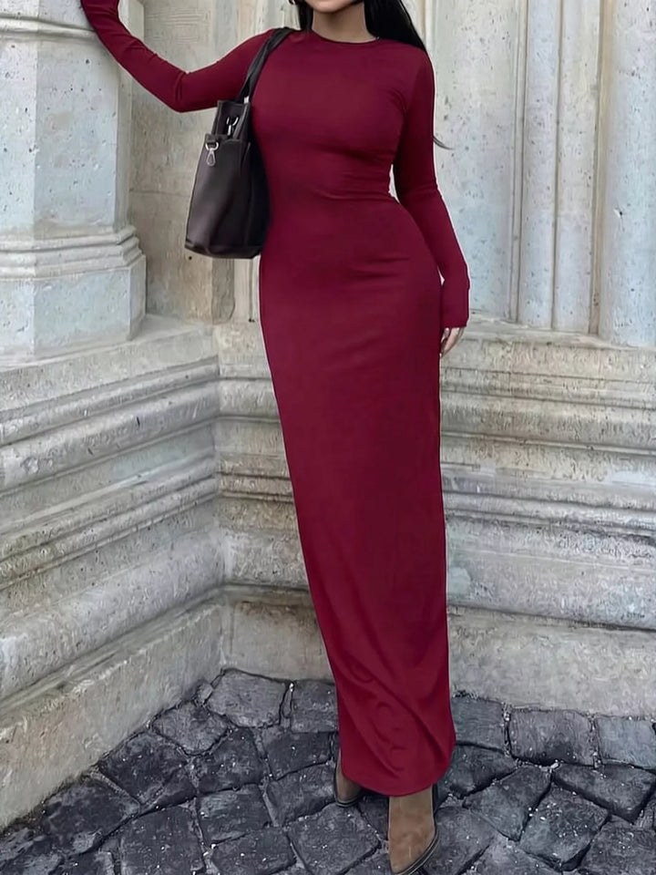 Long sleeve crew neck bodycon maxi dress