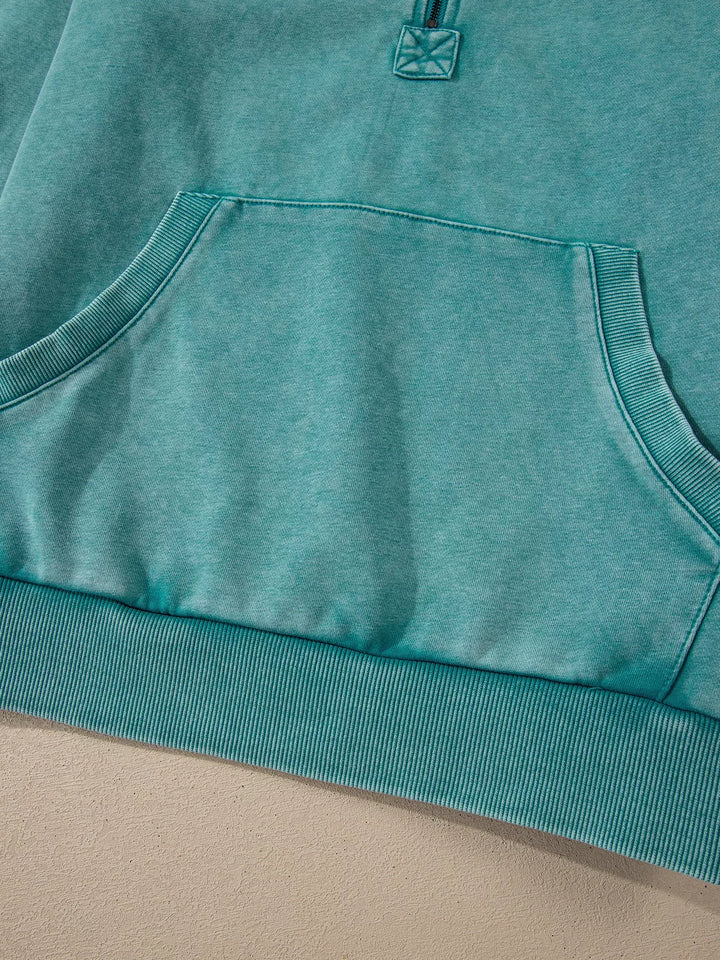 Mineral wash half-zip pullover with kangaroo pocket