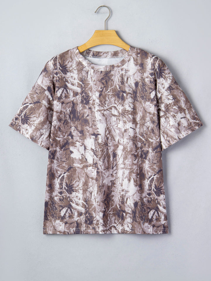 Woodland camouflage print drop shoulder tunic tee