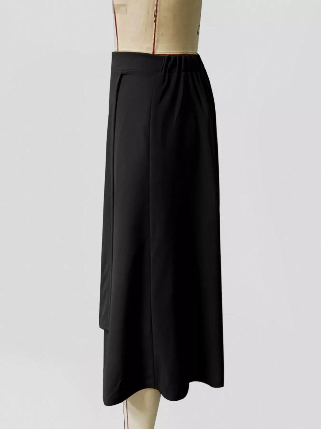 Asymmetrical layered hem high-waist A-line midi skirt