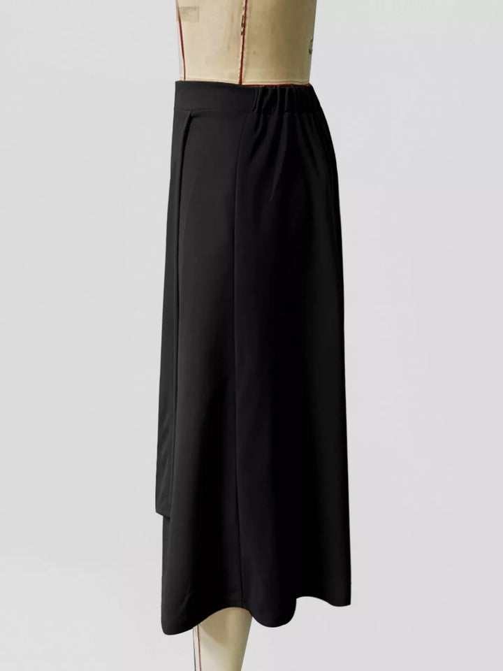 Asymmetrical layered hem high-waist A-line midi skirt