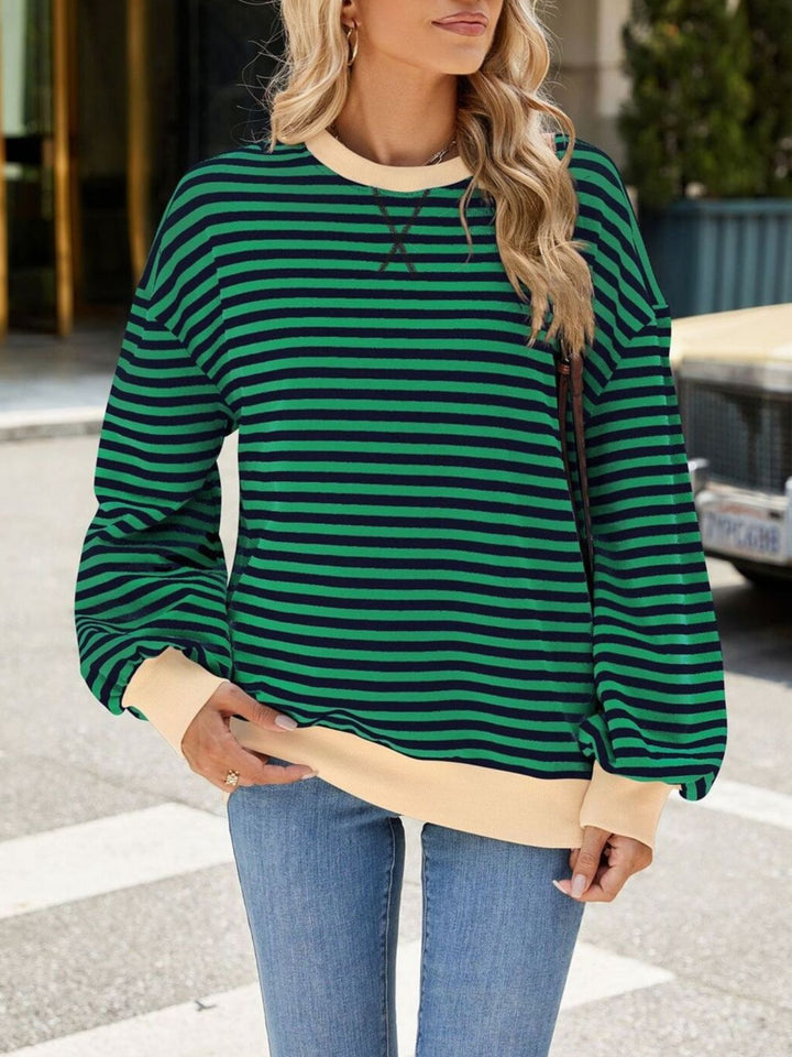Striped crew neck sweatshirt with contrast ribbed trim