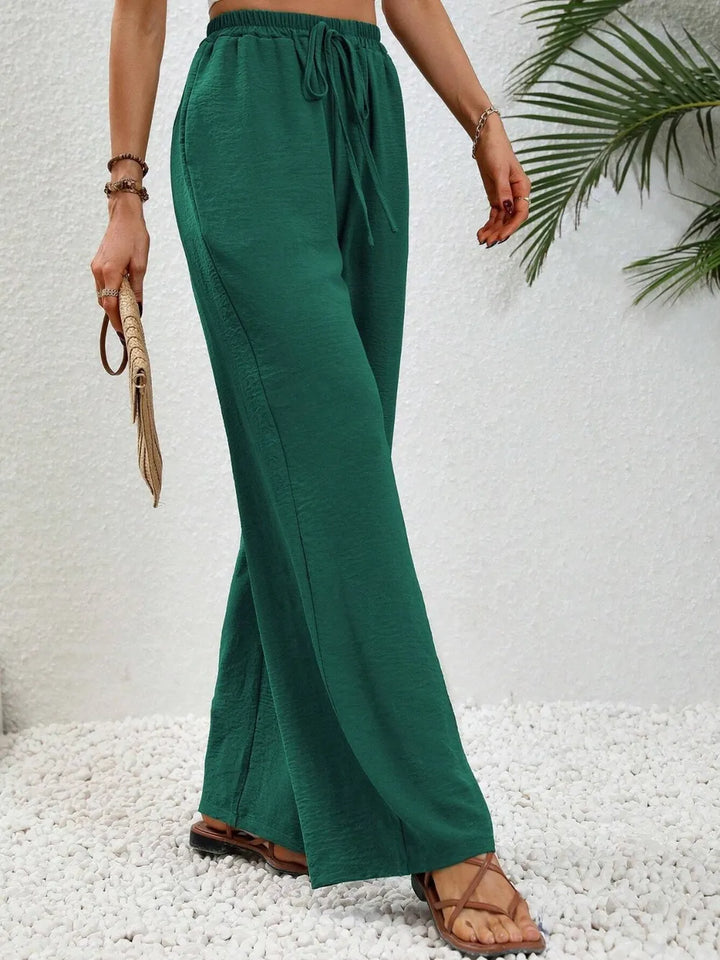 High-rise wide leg drawstring pants with pockets