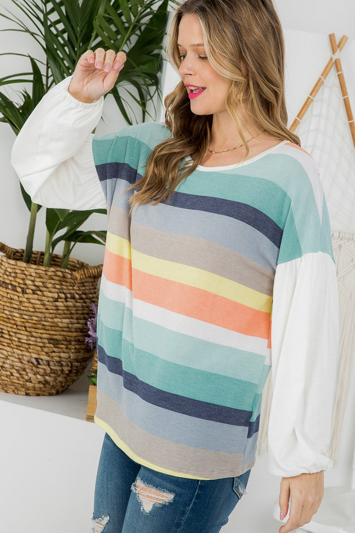 TERRY MULTI STRIPE MIXED BOXY TOP
