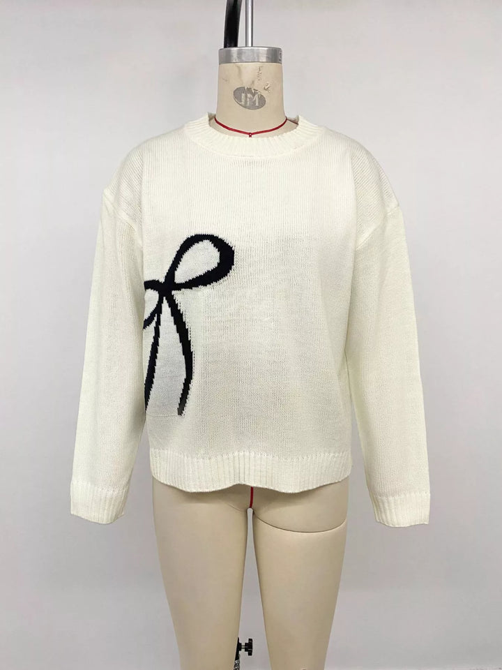 Bow graphic knit crewneck pullover sweater