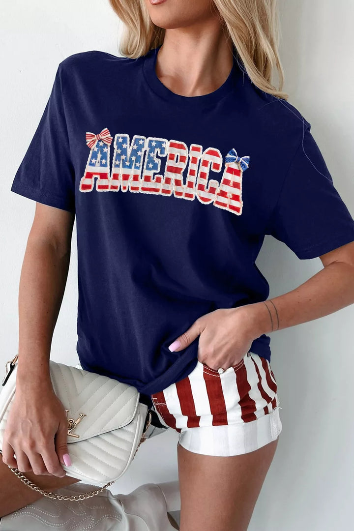 Navy America flag graphic crew neck relaxed short sleeve tee