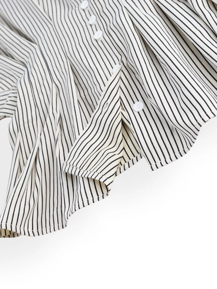 Striped button-down shirt with ruched cinched waist
