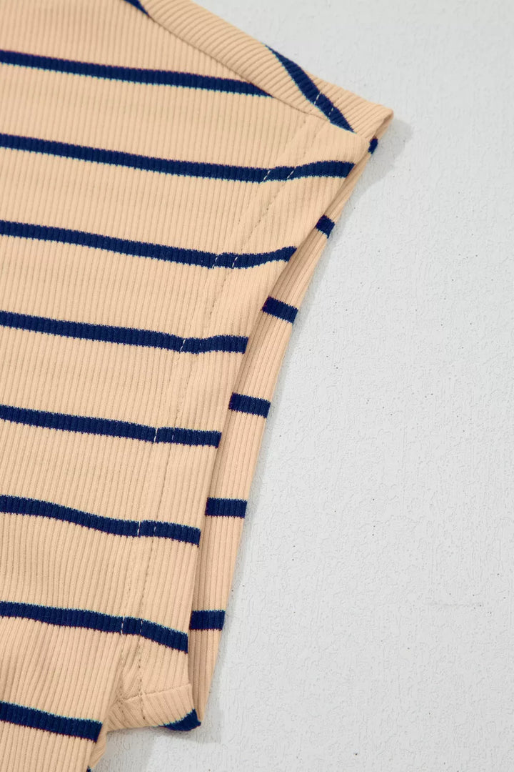 Striped mock neck short sleeve knit top