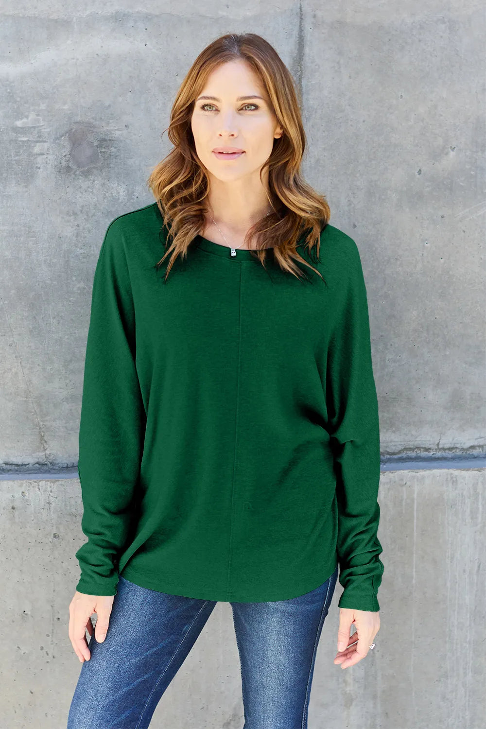 Relaxed drop-shoulder round neck long sleeve top