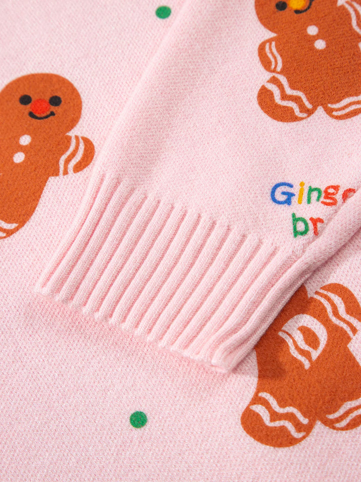Gingerbread print crew neck knit sweater