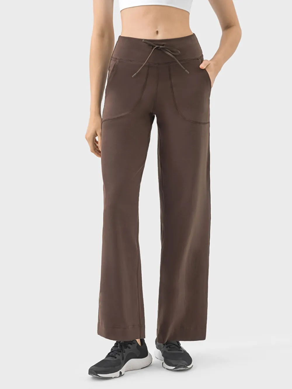 Mocha Wide-leg drawstring active pants with pockets