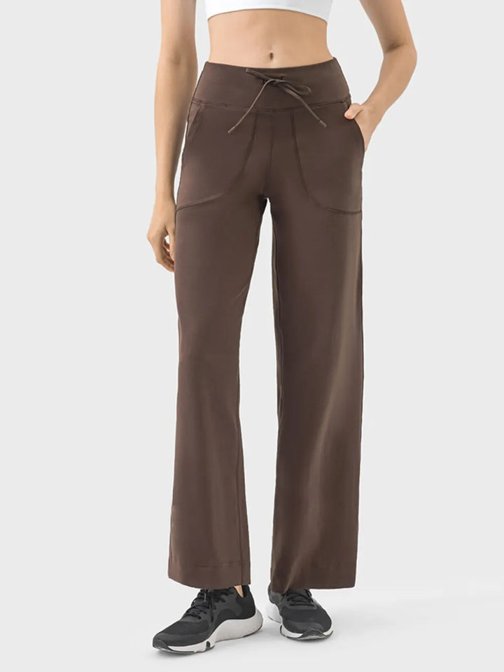 Mocha Wide-leg drawstring active pants with pockets