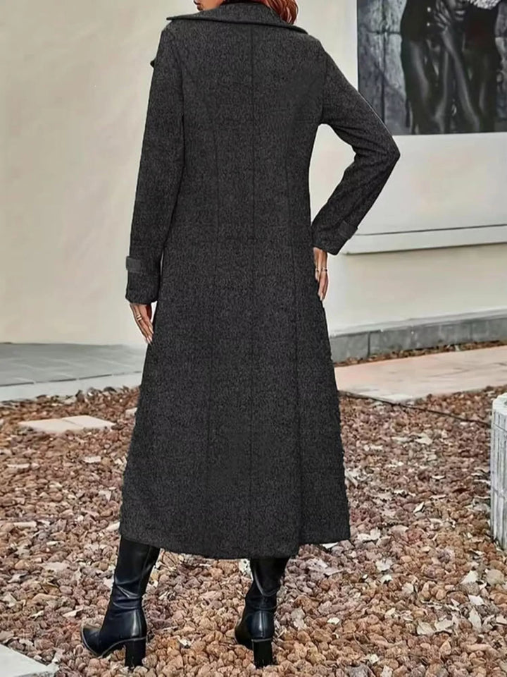Double-breasted longline trench coat with notch lapels - Tan