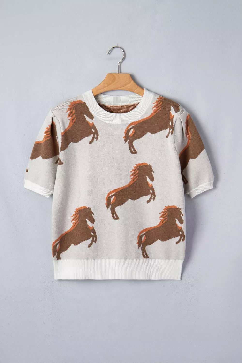 Horse graphic ribbed knit puff sleeve sweater top