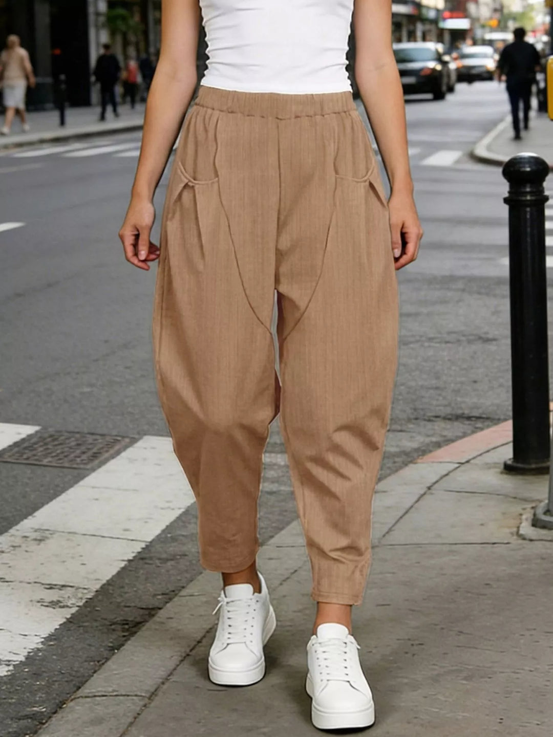 Plus size elastic waist harem pants with side pockets