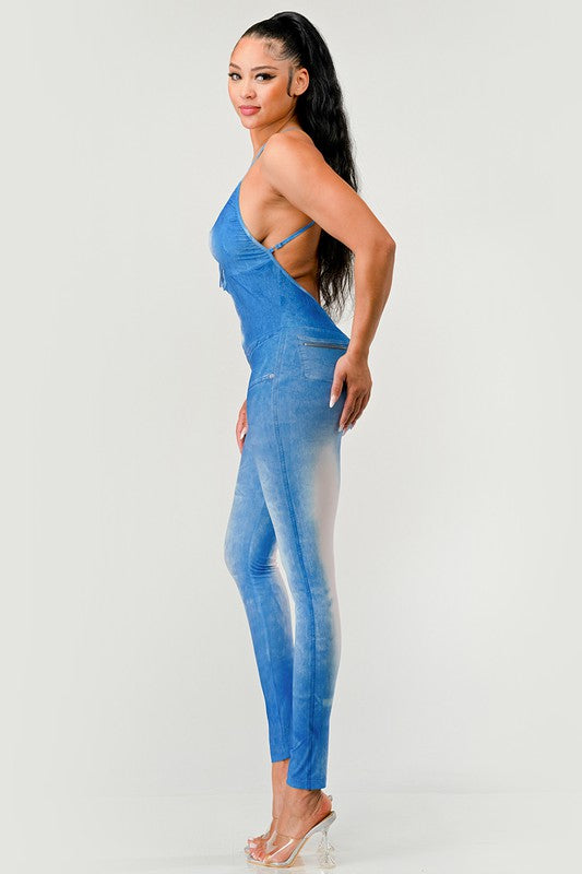 Faded Abs Illusion Bodycon Jumpsuit in BLUE - cropped, cardigan - view 4