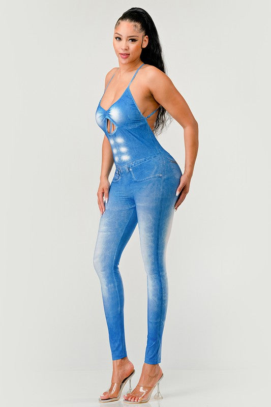 Faded Abs Illusion Bodycon Jumpsuit in BLUE - cropped, cardigan - view 6