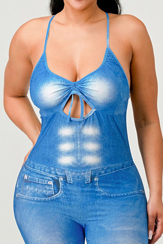 Faded Abs Illusion Bodycon Jumpsuit in BLUE - cropped, cardigan - view 9