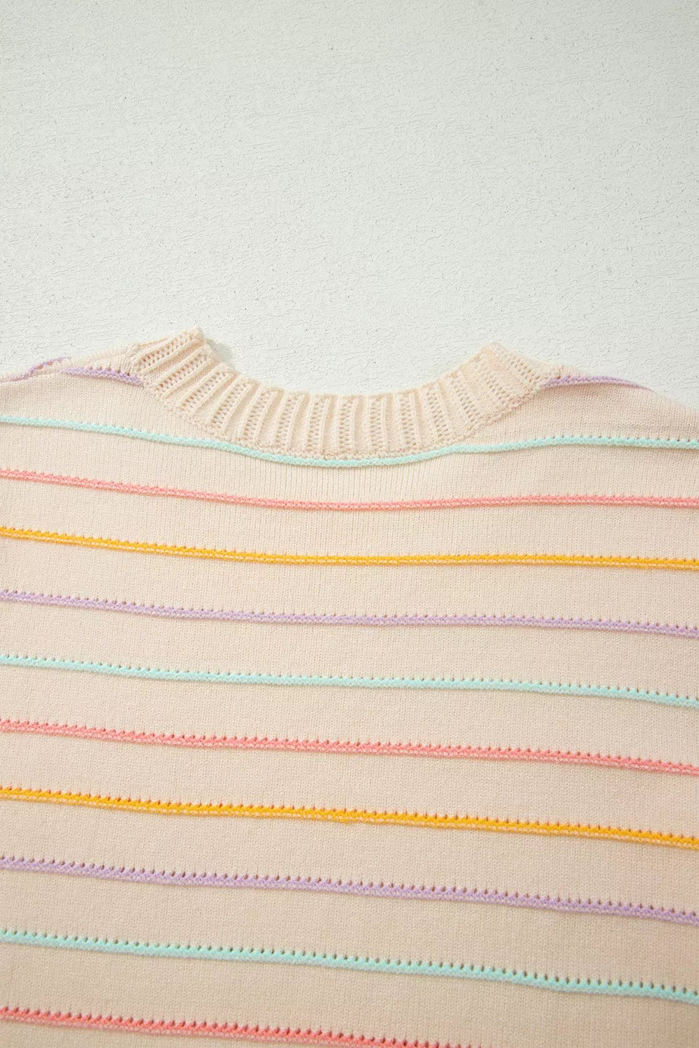 Multicolor stripe crew neck pullover sweater