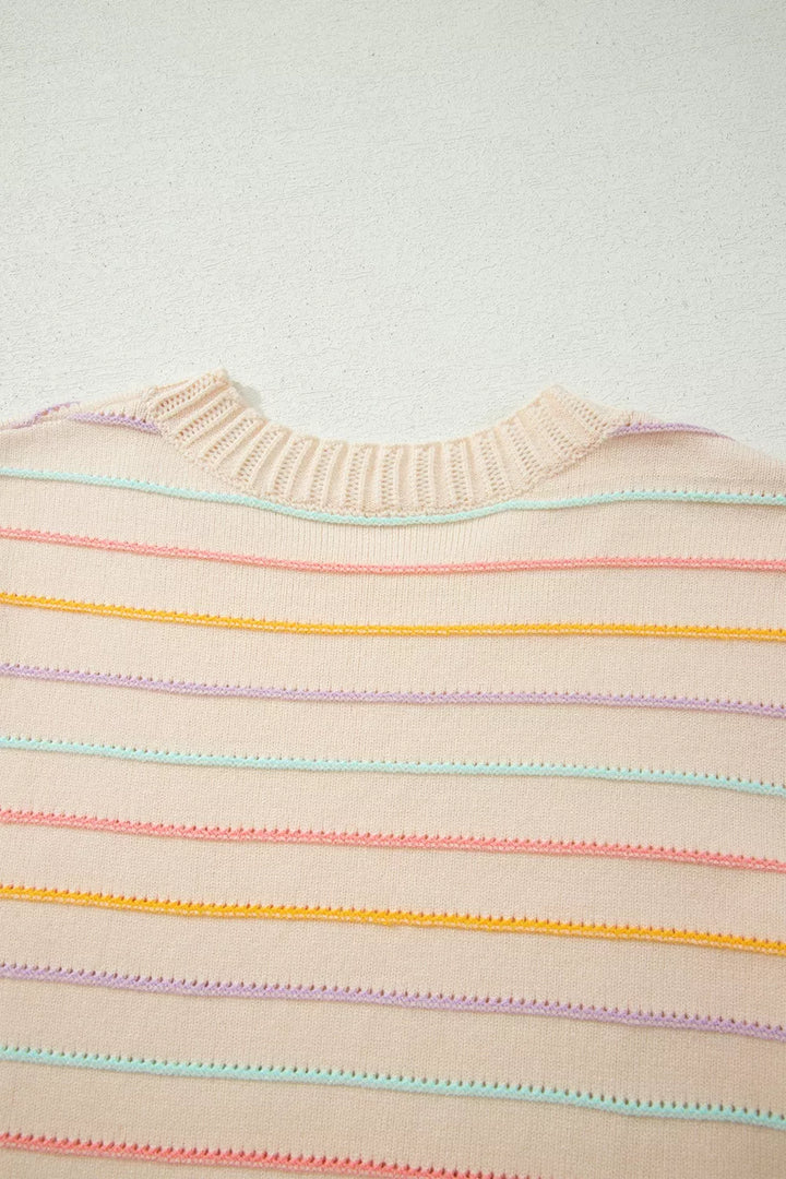 Multicolor stripe crew neck pullover sweater