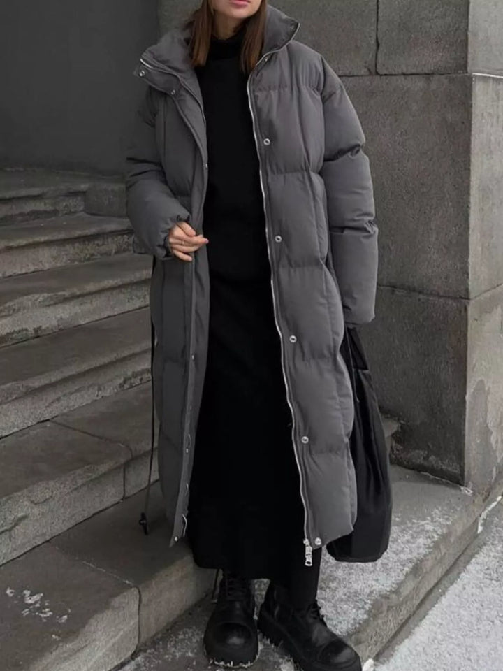 Dark Gray Longline padded puffer coat with stand collar