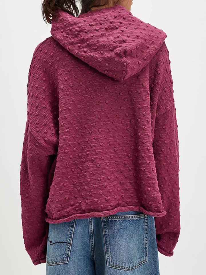 Textured dot knit hooded pullover with front pocket