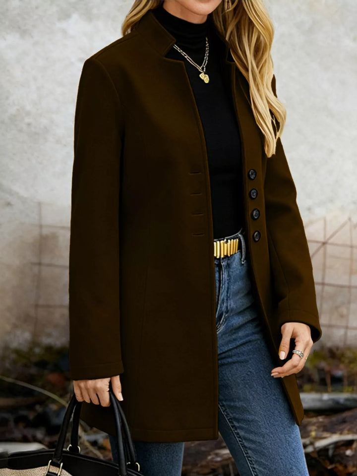 Single-breasted stand-collar longline coat
