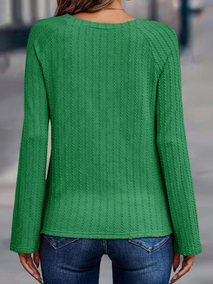 Textured cable-knit crew neck long sleeve top