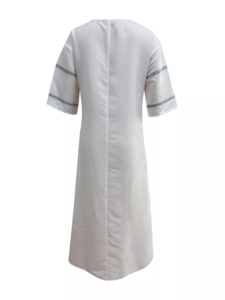 Striped V-neck maxi dress with patch pockets