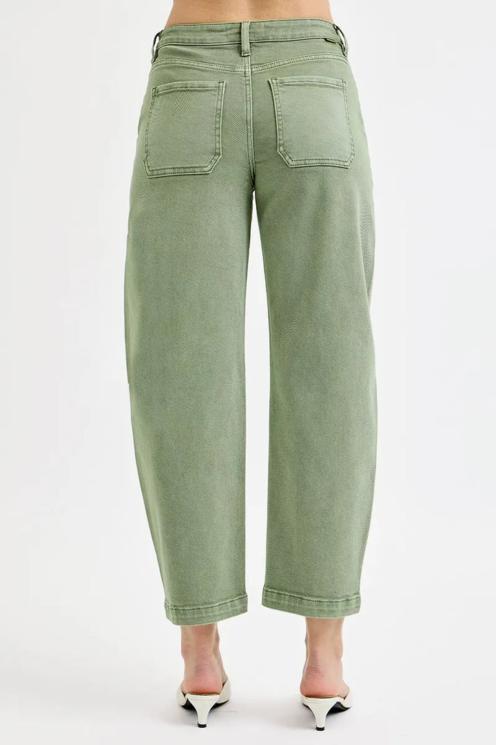 Tummy control high-rise crop barrel jeans