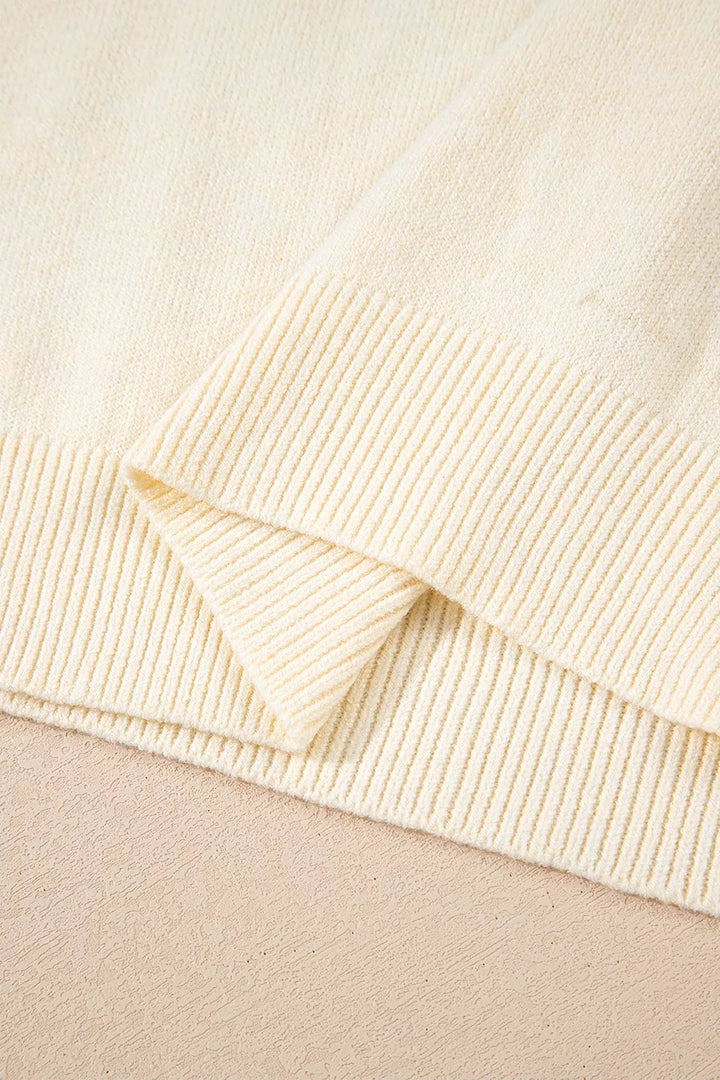 Button-cuff raglan sleeve crew neck sweater