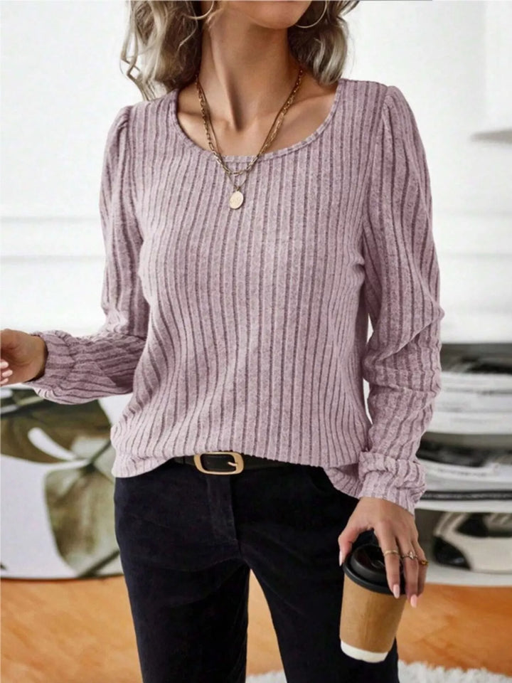 Ribbed knit scoop neck long sleeve top