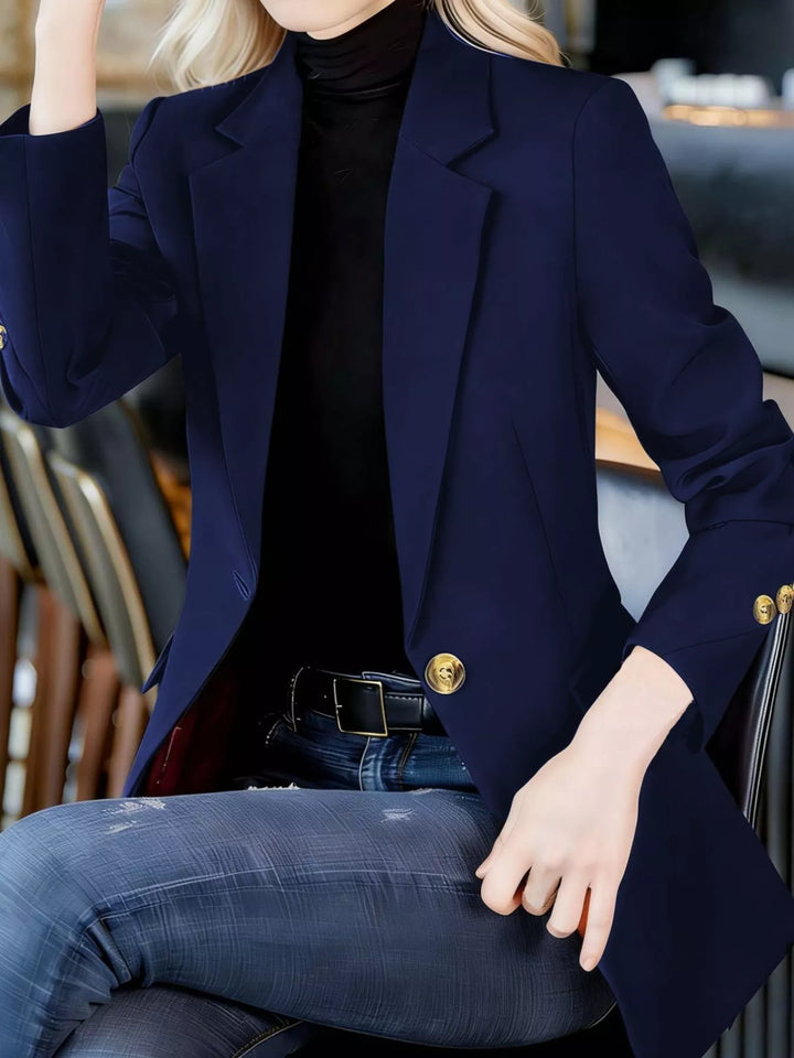 One-button notched lapel blazer with gold buttons