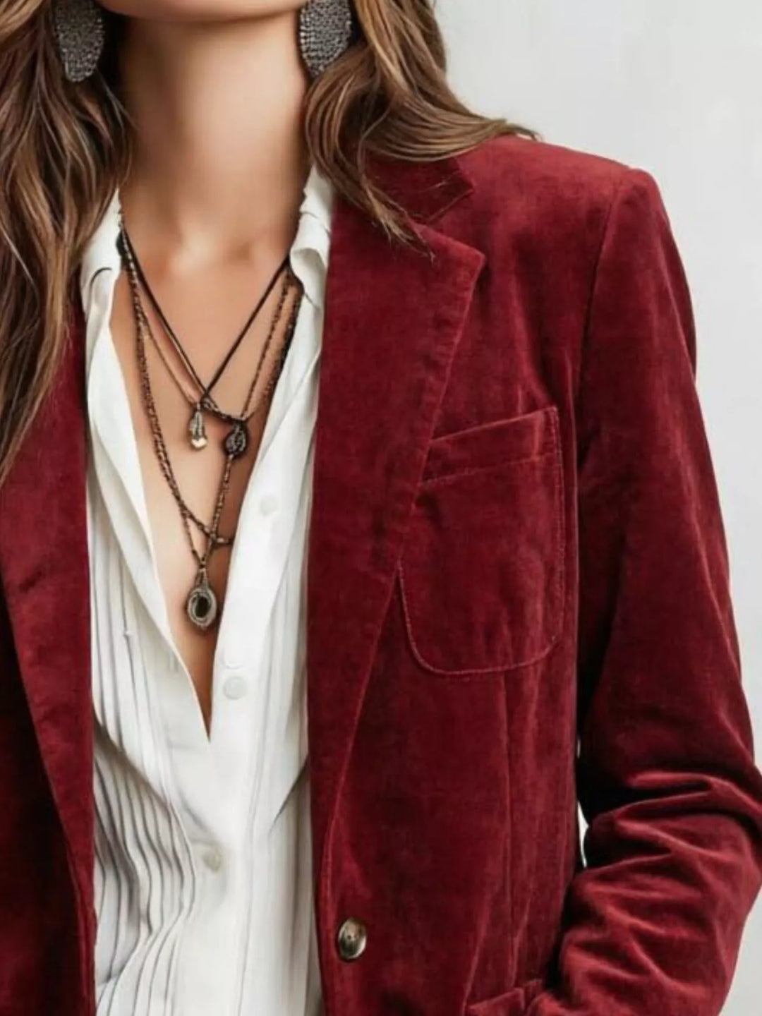 Faux suede notch lapel blazer with patch pockets