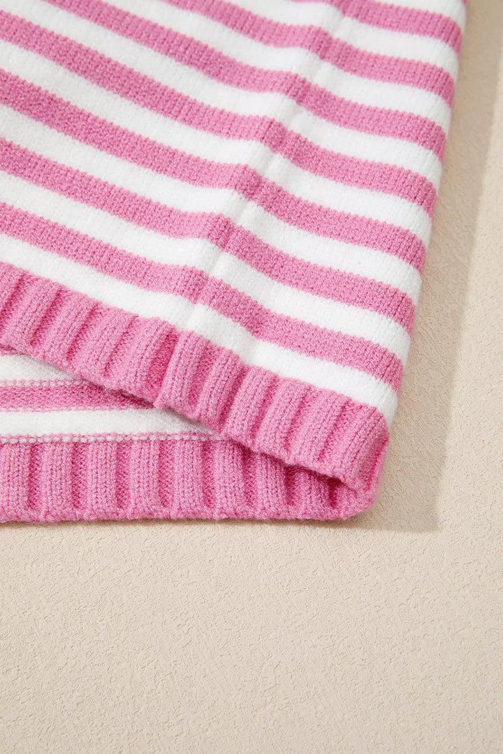 Striped drop shoulder henley sweater with button placket
