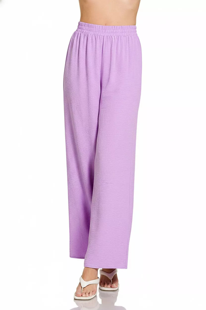 Wide-leg woven airflow pants with elastic waistband