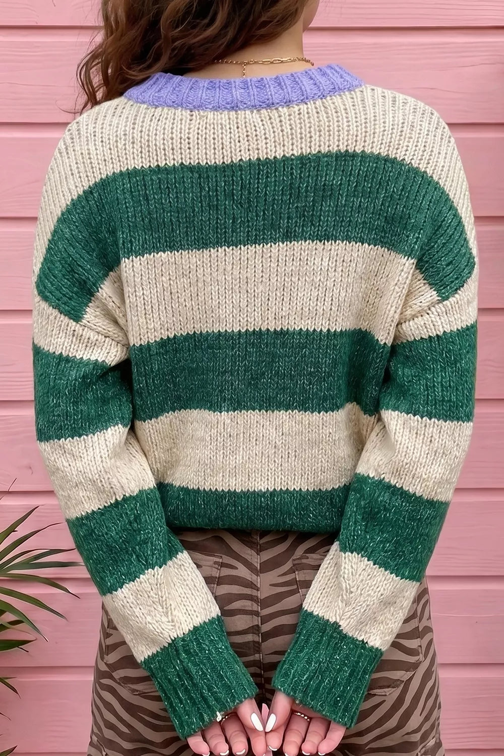 Wide stripe colorblock drop shoulder pullover sweater