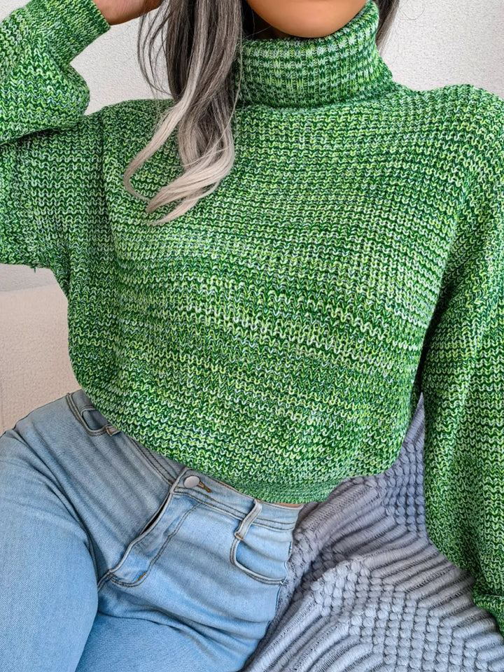 Waffle knit turtleneck sweater with dropped shoulders