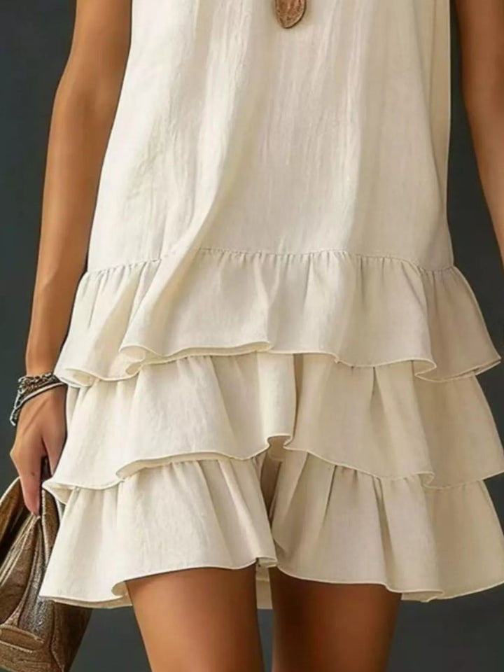 Tiered ruffle hem V-neck sleeveless mini dress