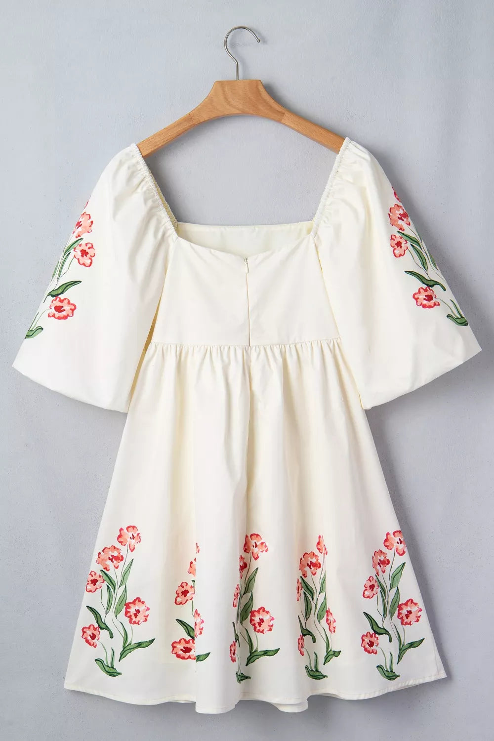 Floral puff sleeve babydoll mini dress with square neck